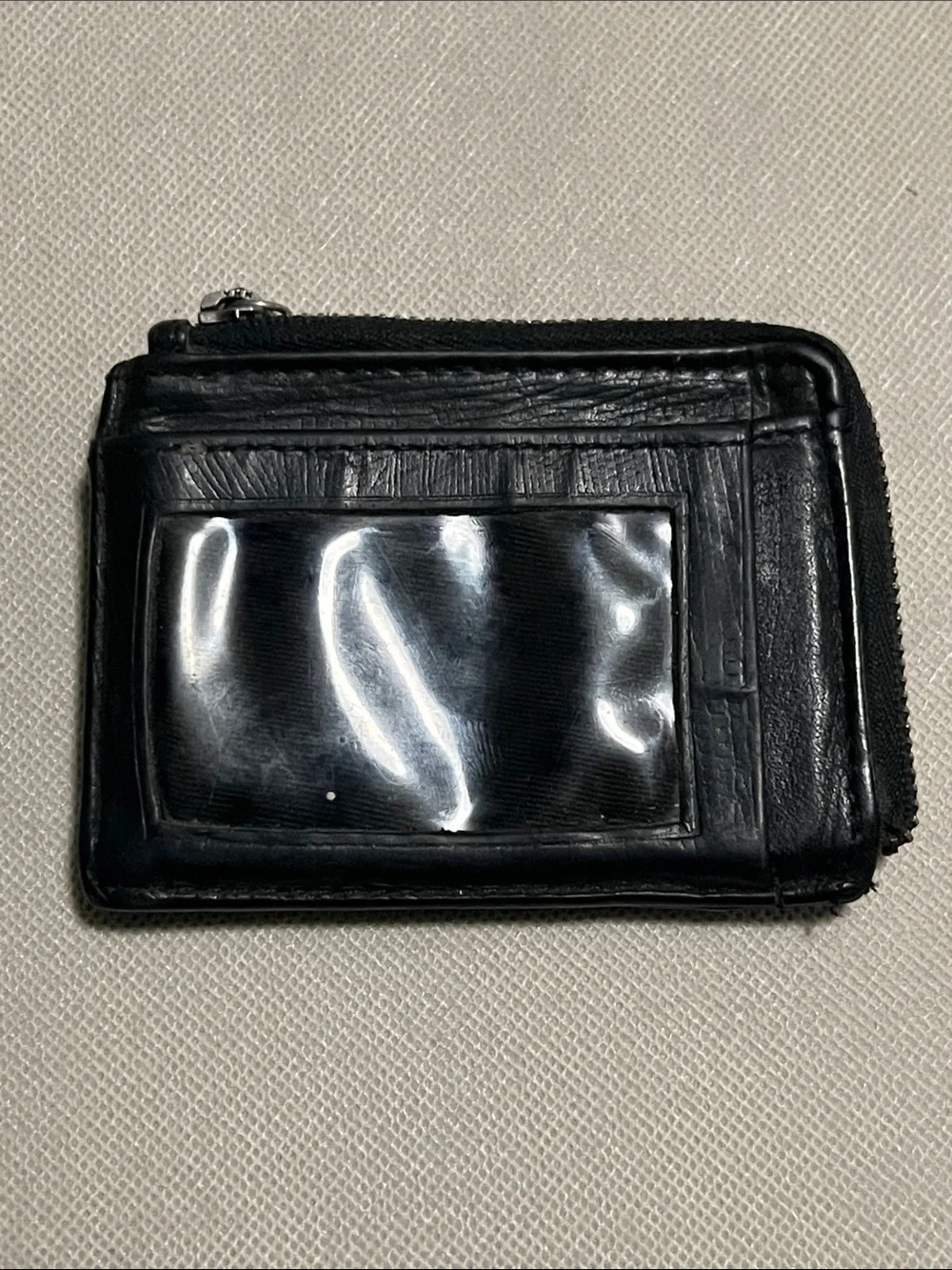 Calvin Klein Black Textured Leather Card Holder with Zip